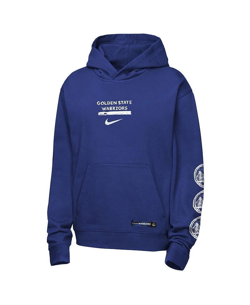Nike Big Boys and Girls Royal Golden State Warriors Courtside Club Premiere Hoodie