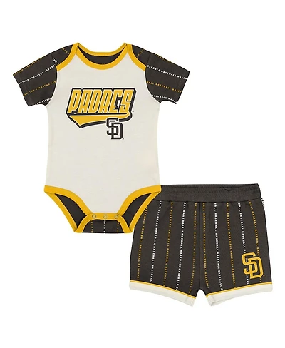 Outerstuff Baby Boys and Girls 2-Piece White/Brown San Diego Padres Lead Run Diaper Cover Bodysuit Shorts Set