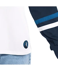 G-iii 4Her by Carl Banks Women's White/Navy Minnesota Timberwolves Key Player Oversized Hooded Long Sleeve T-Shirt