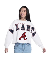 G-iii 4Her by Carl Banks Women's White Atlanta Braves Bleachers Cropped Pullover Sweatshirt