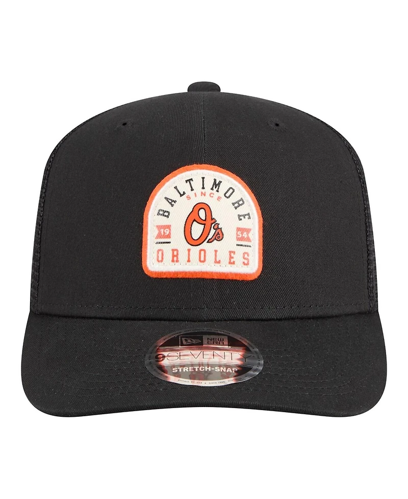 New Era Men's Black Baltimore Orioles Alternate Logo Contest 9SEVENTY Adjustable Trucker Hat