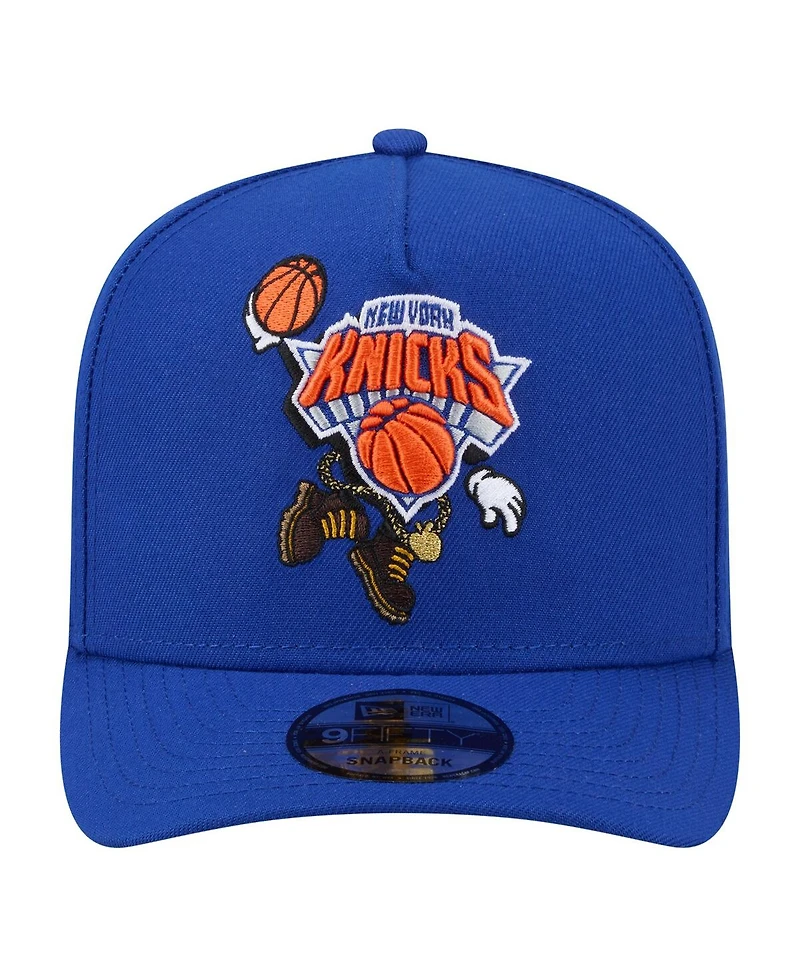 New Era Men's Blue New York Knicks Injection Cartoon Logo A-Frame 9FIFTY Adjustable Hat