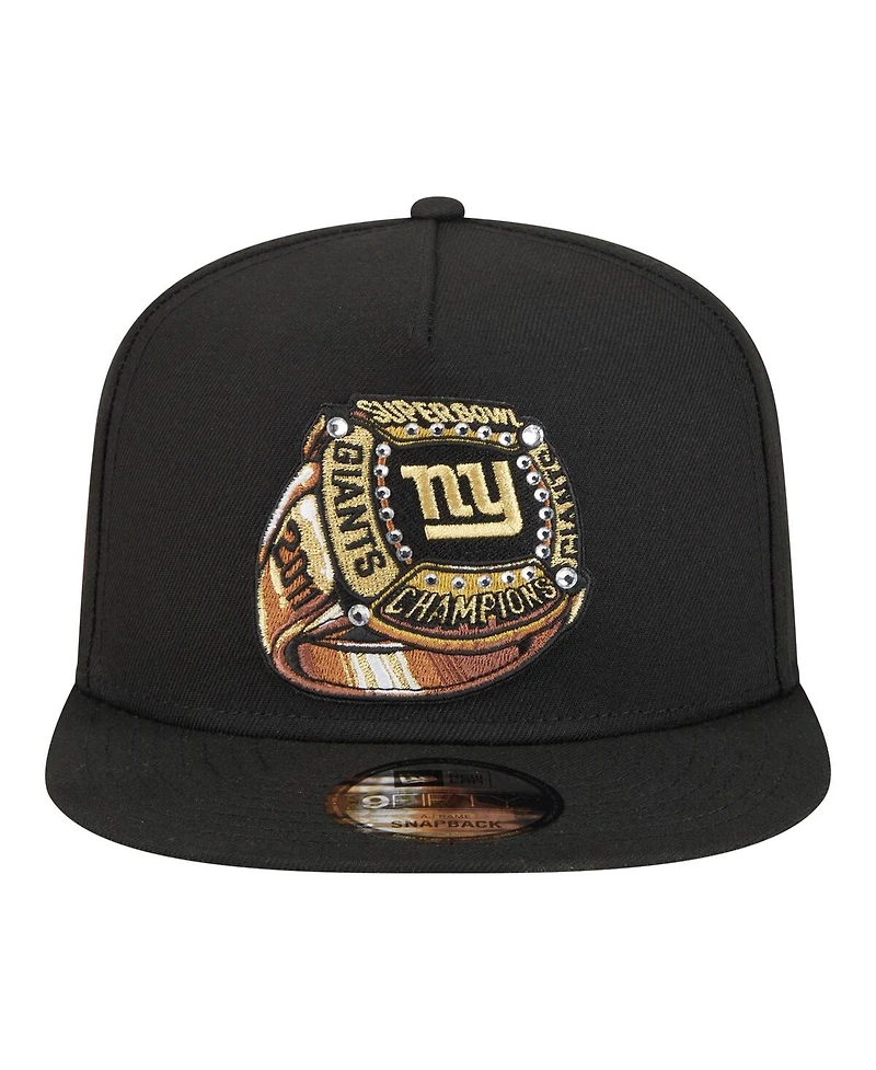 New Era Men's Black New York Giants Super Bowl Ring 9FIFTY A-Frame Adjustable Hat