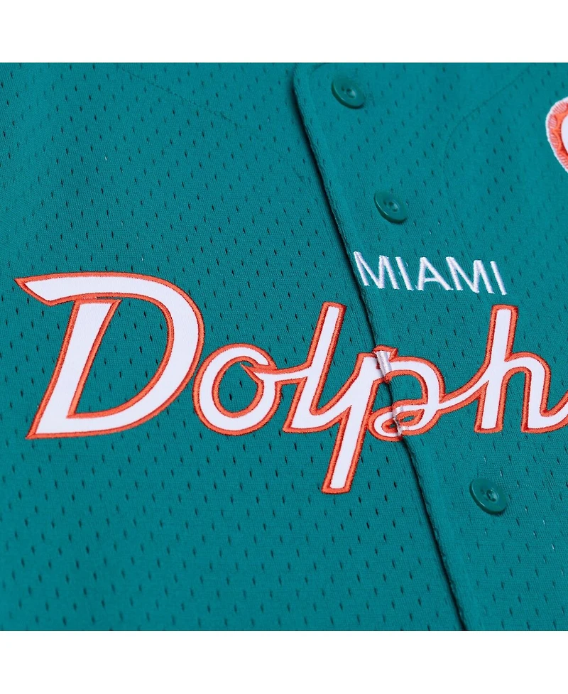 Mitchell & Ness Men's Aqua Miami Dolphins Head Coach Mesh Full-Button Fashion Jersey
