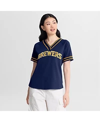 Fanatics Women's Navy Milwaukee Brewers Diva Race Ahead Raglan V-Neck T-Shirt