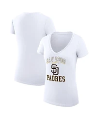 G-iii 4Her by Carl Banks Women's White San Diego Padres Super-Slim Fit Lightweight Team Logo Graphic V-Neck T-Shirt