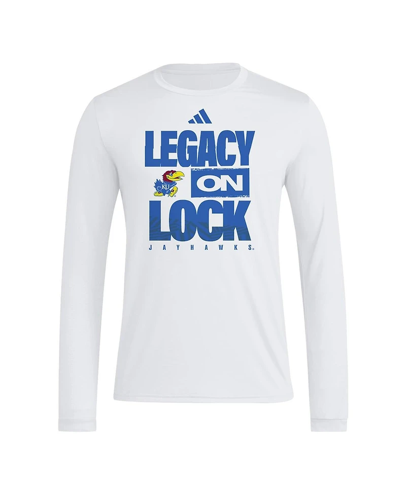 Adidas Men's White Kansas Jayhawks Legacy On Lock Pregame Long Sleeve T-Shirt
