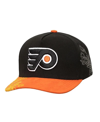 Mitchell & Ness Men's and Women's Black/Orange Philadelphia Flyers May Flowers Pro Crown Adjustable Hat