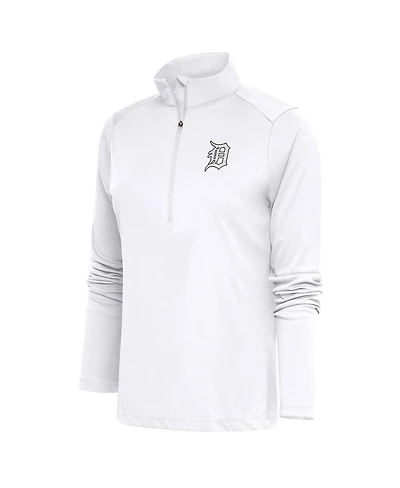 Antigua Women's White Detroit Tigers Brushed Metallic Tribute Half-Zip Pullover Top