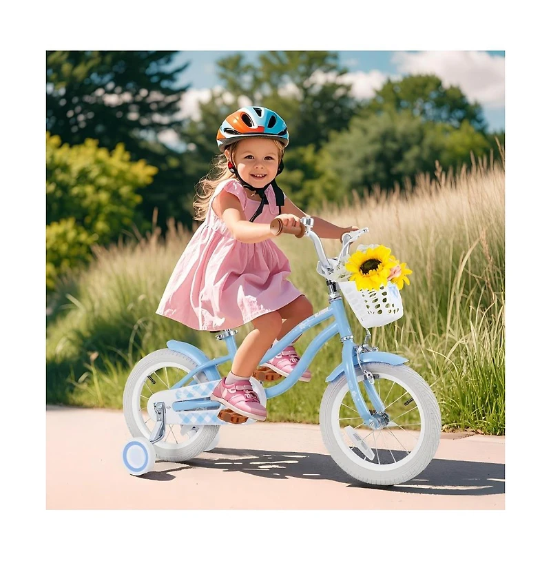 14 Inch Kids Bike with Training Wheels Basket Adjustable Ages 3 to 8