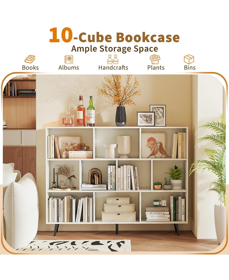 Slickblue 10-Cube Organizer Bookcase with Sturdy Metal Legs