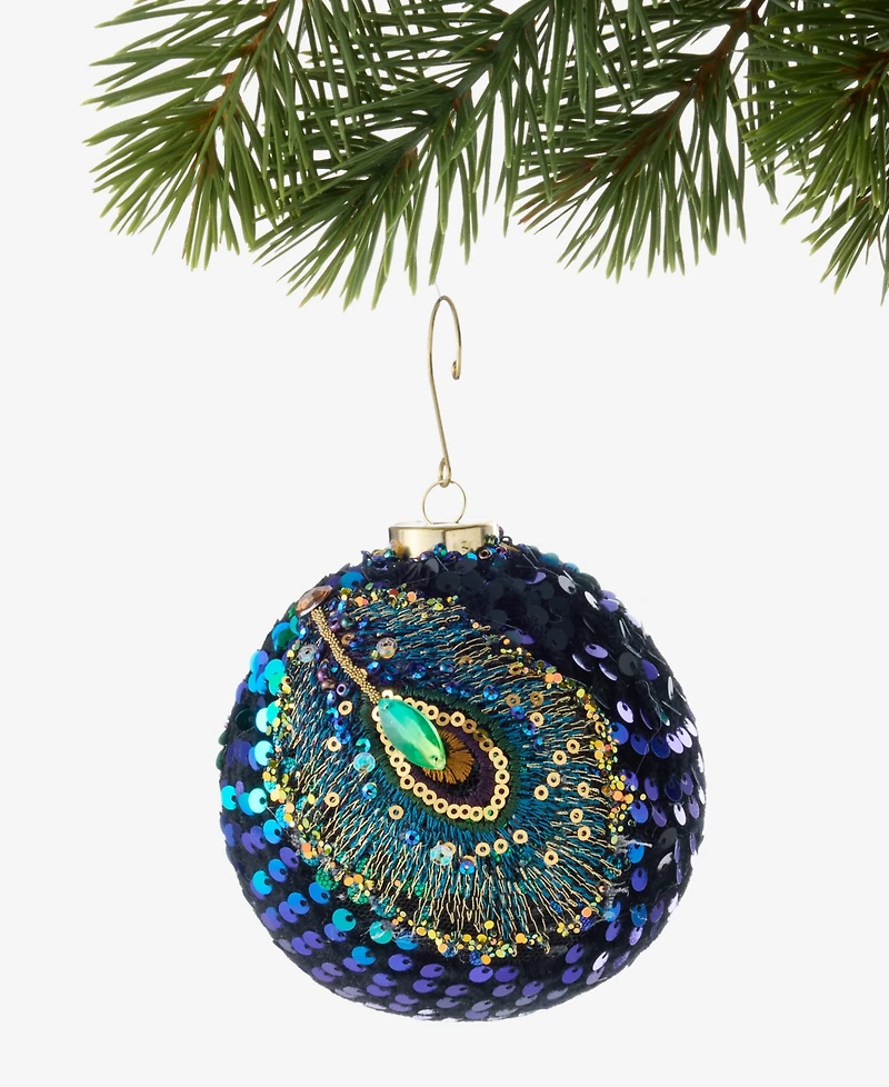 Holiday Lane Peacock Sequined Ball Ornament, Macy's Exclusive