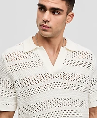 Mode of One Men's Relaxed-Fit Novelty Stitch Short-Sleeve Polo Sweater, Macy's Exclusive