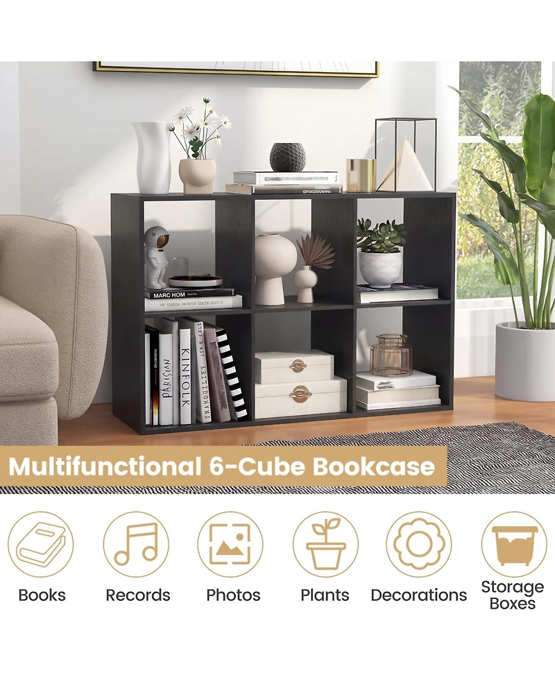 Slickblue 6-Cube Bookcase with Guardrail for Living Room & Bedroom