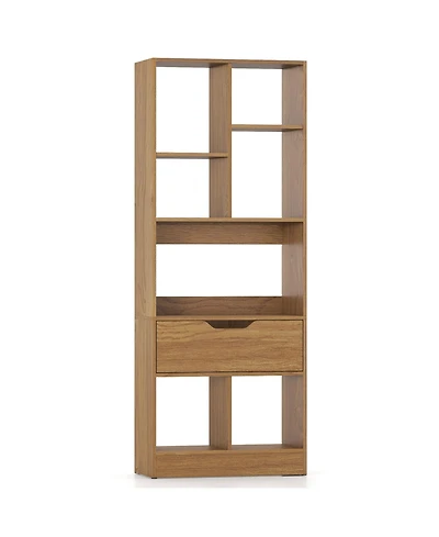 Slickblue 51 Inch Bookcase with Drawer and 7 Storage Compartments