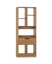 Slickblue 51 Inch Bookcase with Drawer and 7 Storage Compartments