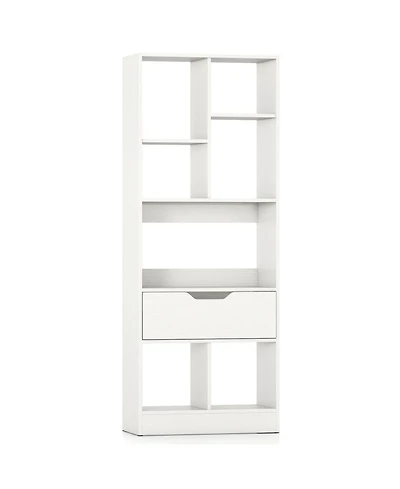 Slickblue 51 Inch Bookcase with Drawer and 7 Storage Compartments