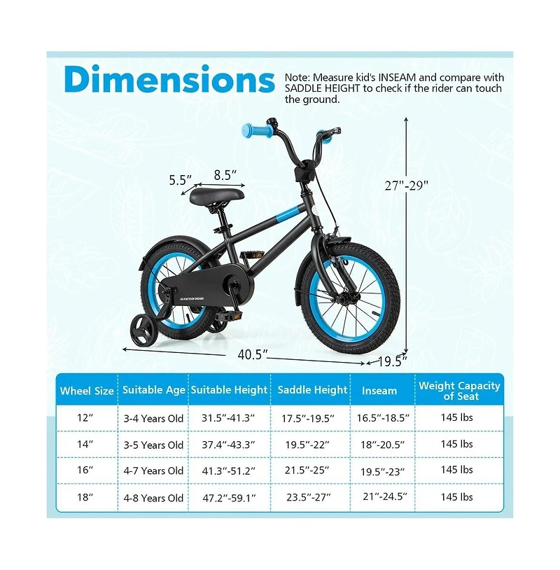 14 Inch Kids Bike with Adjustable Handlebar and Saddle