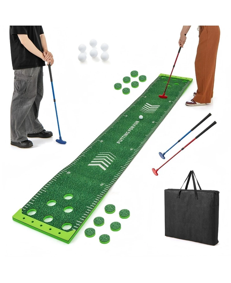 Hongge 11 Ft Putting Green Mat with 2 Adjustable Putters and 6 Balls