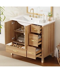 Sillysis 36 Inch Bathroom Vanity with Ceramic Sink, Solid Wood & Mdf, 4 Soft Close Drawers, Ample Storage for Small Spaces