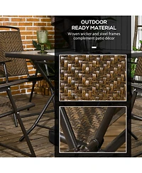 Outsunny 5 Pieces Wicker Patio Dining Set Foldable W/ Umbrella Hole