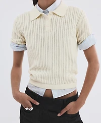Mango Women's Openwork Knitted Polo-Neck Sweater