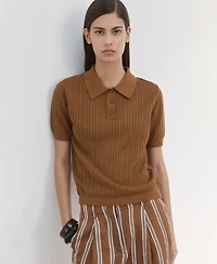 Mango Women's Openwork Knitted Polo-Neck Sweater