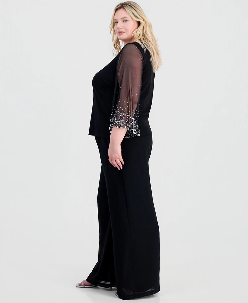 Alex Evenings Plus Boat-Neck Metallic-Knit Top