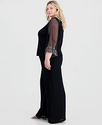 Alex Evenings Plus Boat-Neck Metallic-Knit Top
