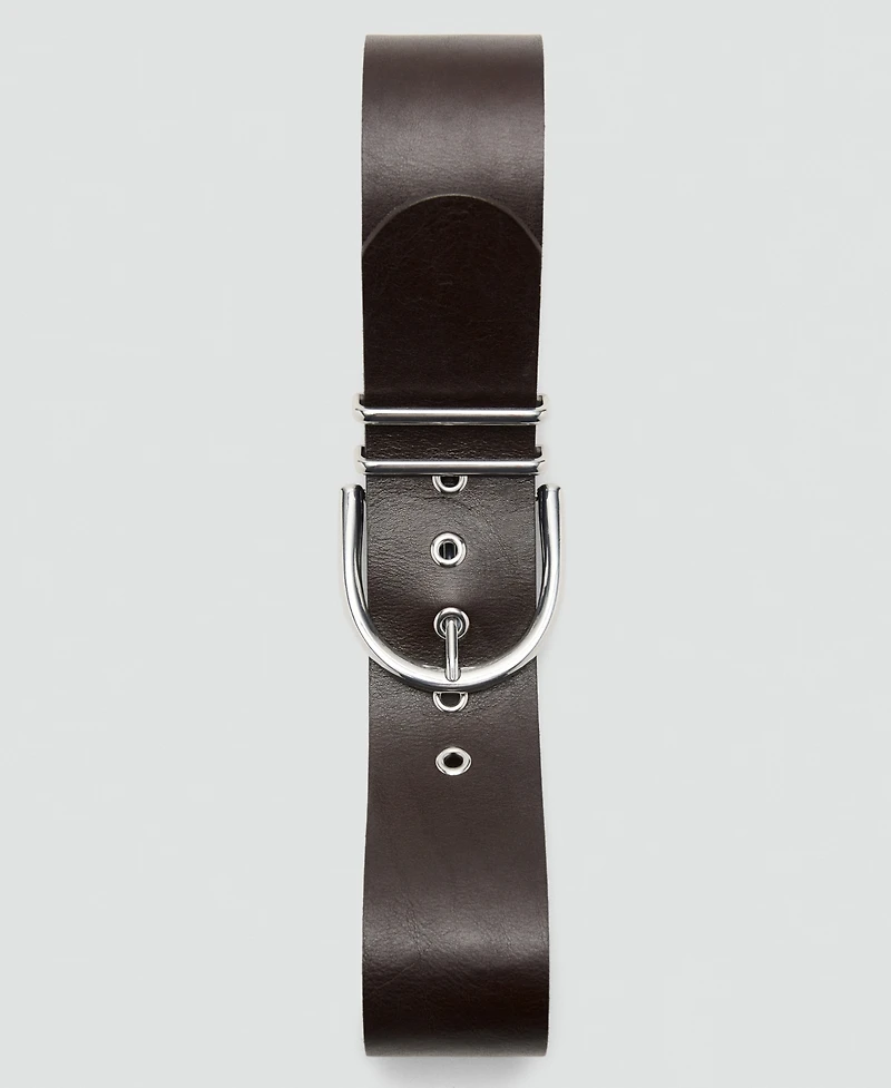 Mango Women's Oval Buckle Leather Belt