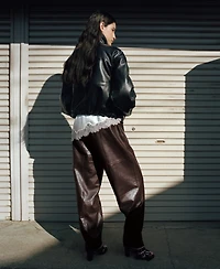 Mango Women's Leather Buttoned Hem Pants