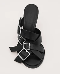 Mango Women's Buckles Leather Strap Sandals