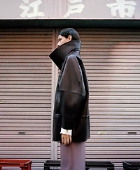 Mango Women's Oversized Funnel-Neck Leather Coat