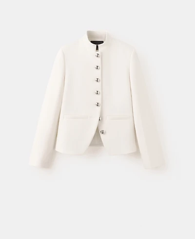 Mango Women's Jewel-Button Strip Collar Jacket