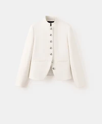 Mango Women's Jewel-Button Strip Collar Jacket