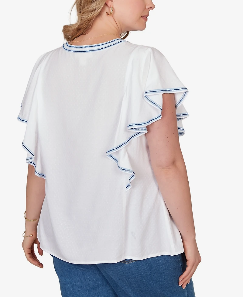 Ruby Rd. Plus Featherlight Embroidered Flutter Sleeve T-shirt
