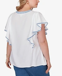 Ruby Rd. Plus Featherlight Embroidered Flutter Sleeve T-shirt