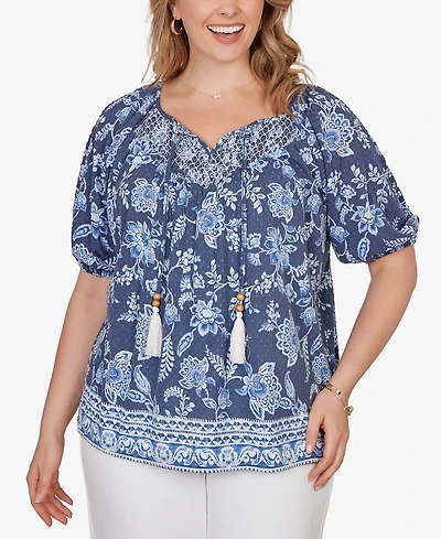 Ruby Rd. Plus Smocked Floral Clip Dot Top