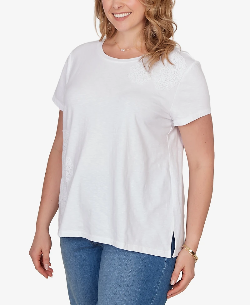 Ruby Rd. Plus Paisley Lace Solid Knit T-Shirt