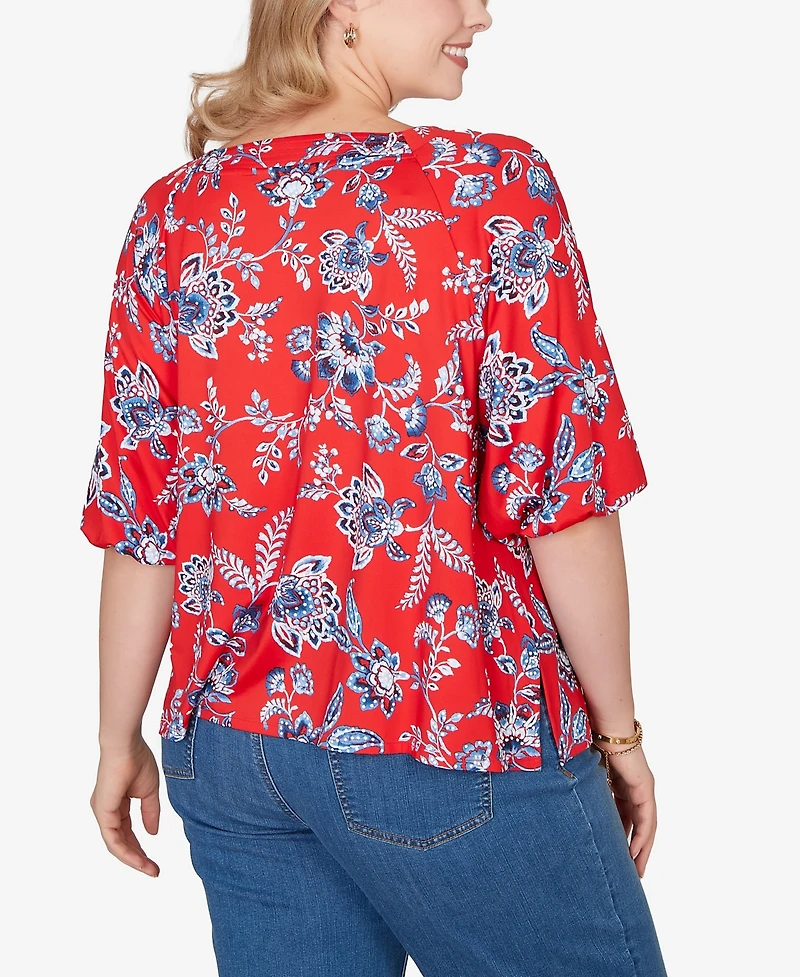 Ruby Rd. Plus Square Neck Floral Puff Print Top