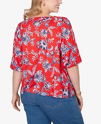 Ruby Rd. Plus Square Neck Floral Puff Print Top