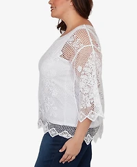 Ruby Rd. Plus Size Scalloped Medallion Crochet Lined Lace Top