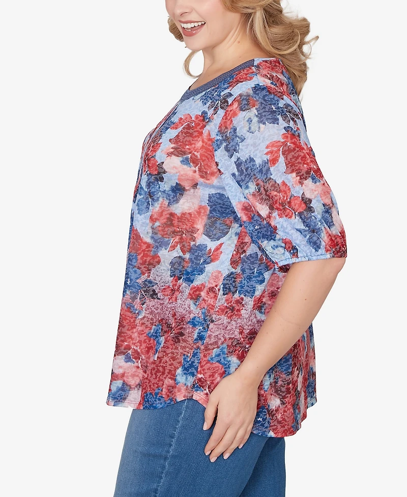 Ruby Rd. Plus Abstract Floral Lace Trim Top