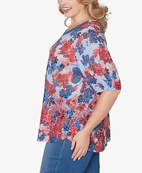 Ruby Rd. Plus Abstract Floral Lace Trim Top
