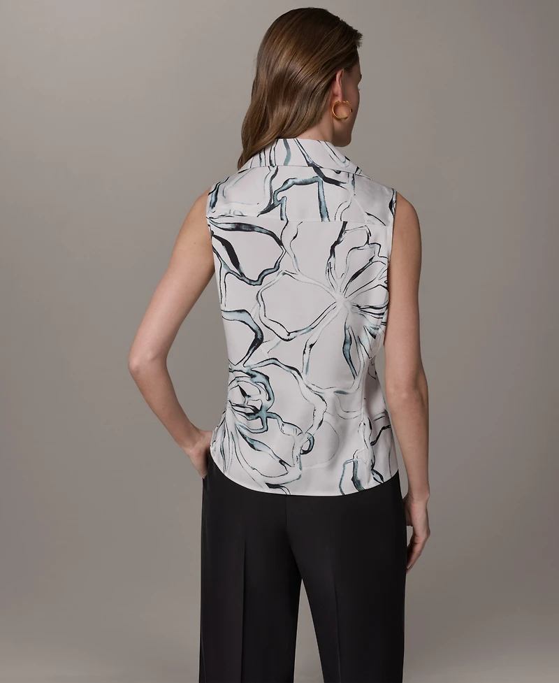 Donna Karan New York Petite Printed Collared Blouse