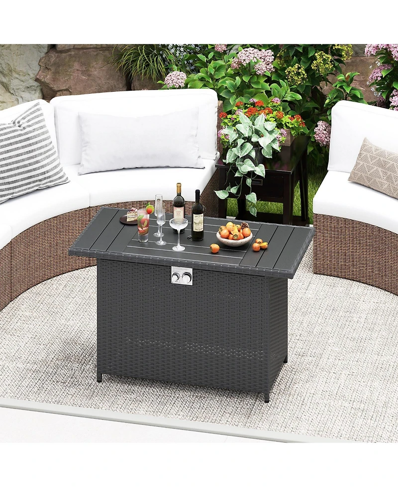 Sugift 44.5 Inch Propane Fire Pit Table Rattan Gas 2-in-1 with Stainless Steel Burner