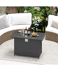 Sugift 44.5 Inch Propane Fire Pit Table Rattan Gas 2-in-1 with Stainless Steel Burner