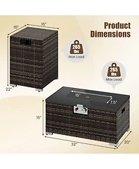 Sugift 2-Piece Outdoor Rattan Fire Table Set 32 Inch Rectangle Gas Firepit with Tank Cover