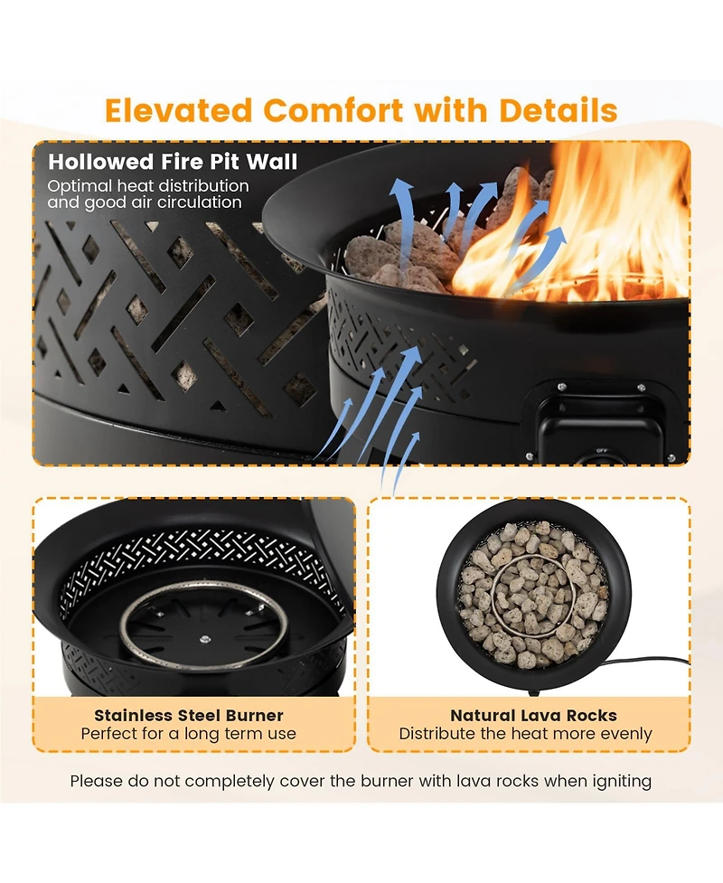 Sugift 24.5 Inch Portable Propane Fire Pit with Carry Strap and Folding Legs