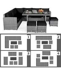 Gymax 7PCS Rattan Patio Sectional Sofa Set Conversation Set w/ Cushions